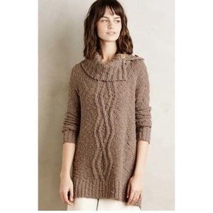 Moth Cowled Cablework‎ Pullover Sweater Size Medium Taupe Brown Anthropologie